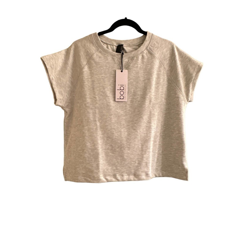 Bobi Split Hem Raglan Top in Light Grey